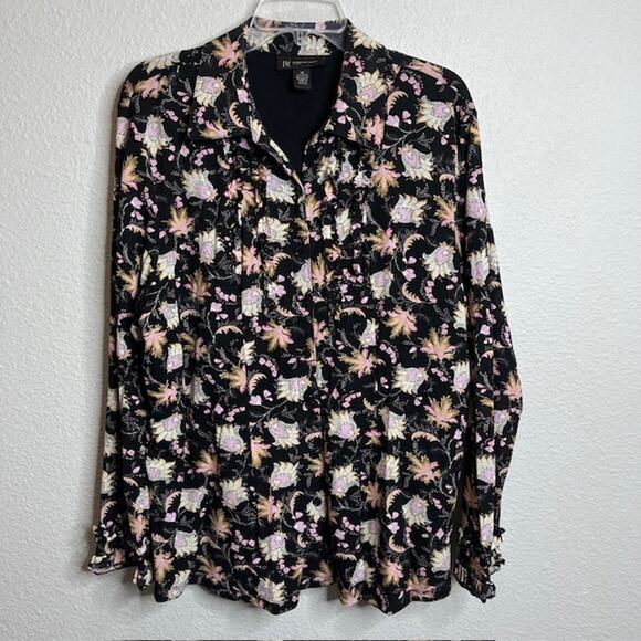 Inc Tops - INC Size 3X Plus Black Floral Feminine Printed Button Front Blouse